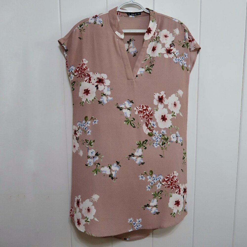 Notch Neck Pink Floral Print Dress